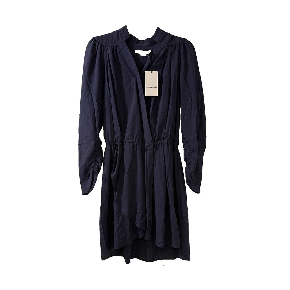 Zadig & Voltaire womens Reveal Faux Wrap Short Mini Dress size Small Navy $498 - Picture 3 of 9